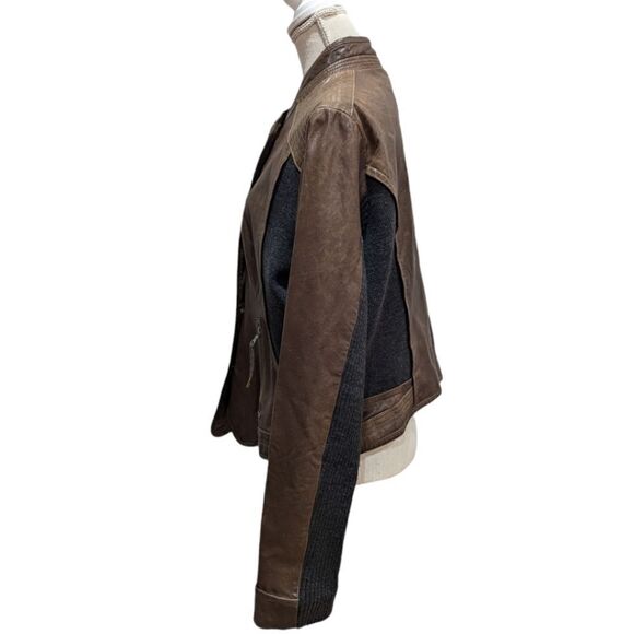 Via Spiga Womens 100% Leather Asymmetrical Moto Jacket Zip Up Dark Brown Size XL - Picture 6 of 13